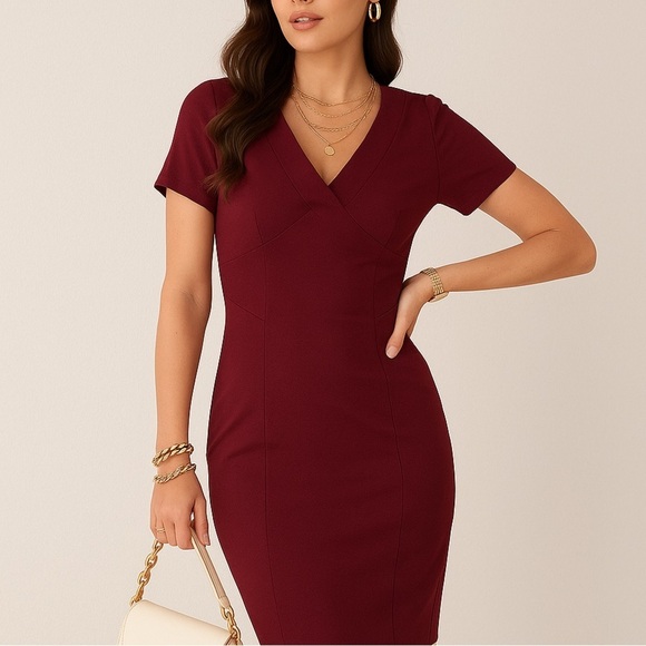 White House Black Market Dresses & Skirts - WHBM short sleeve burgundy sheath dress ❤️